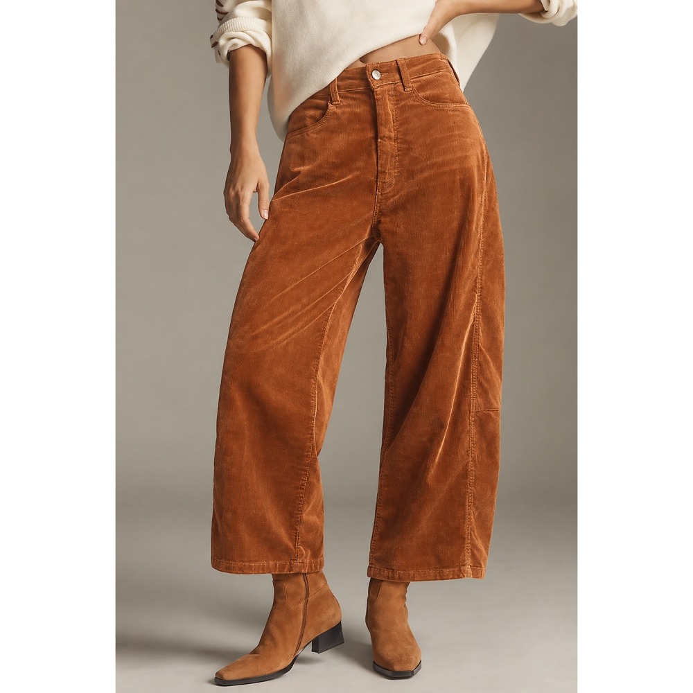 Anthropologie Pilcro Kenna Heritage Corduroy Barrel Jeans 29 Rust Boho Western